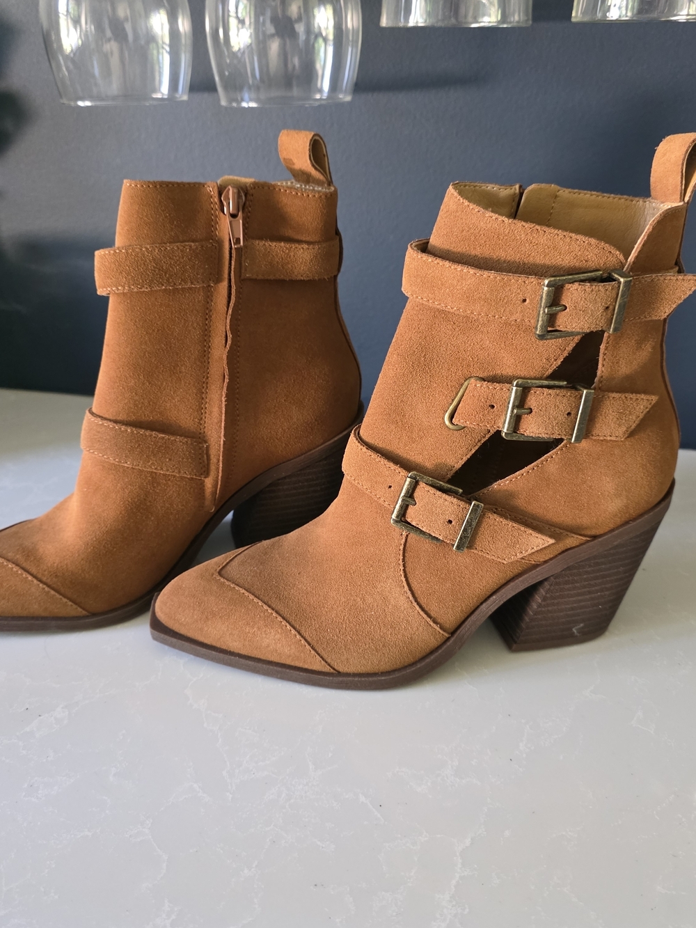 NEW! Crown Vintage Women’s Ankle Boots - Tan Suede Buckle Booties